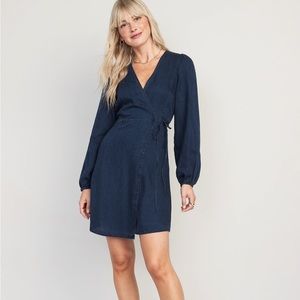 NWT Old Navy Puff-Sleeve Jean Mini Wrap Dress Size XS in Indigo Denim